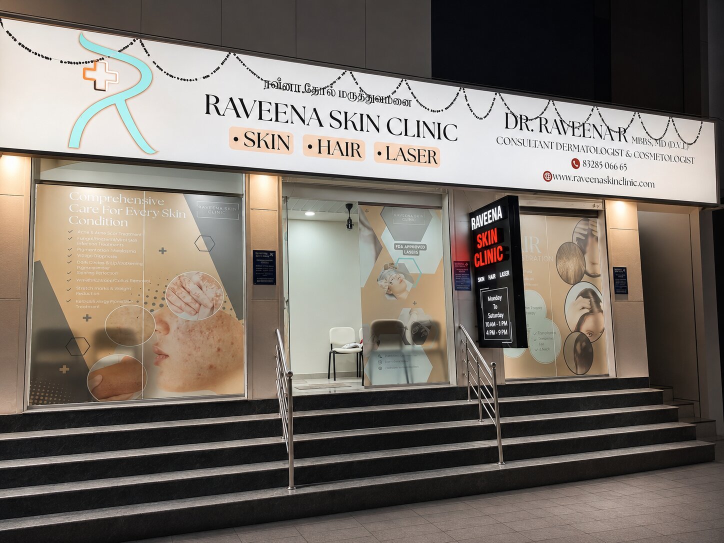 Raveena Skin Clinic entrance, Old Washermanpet North Chennai